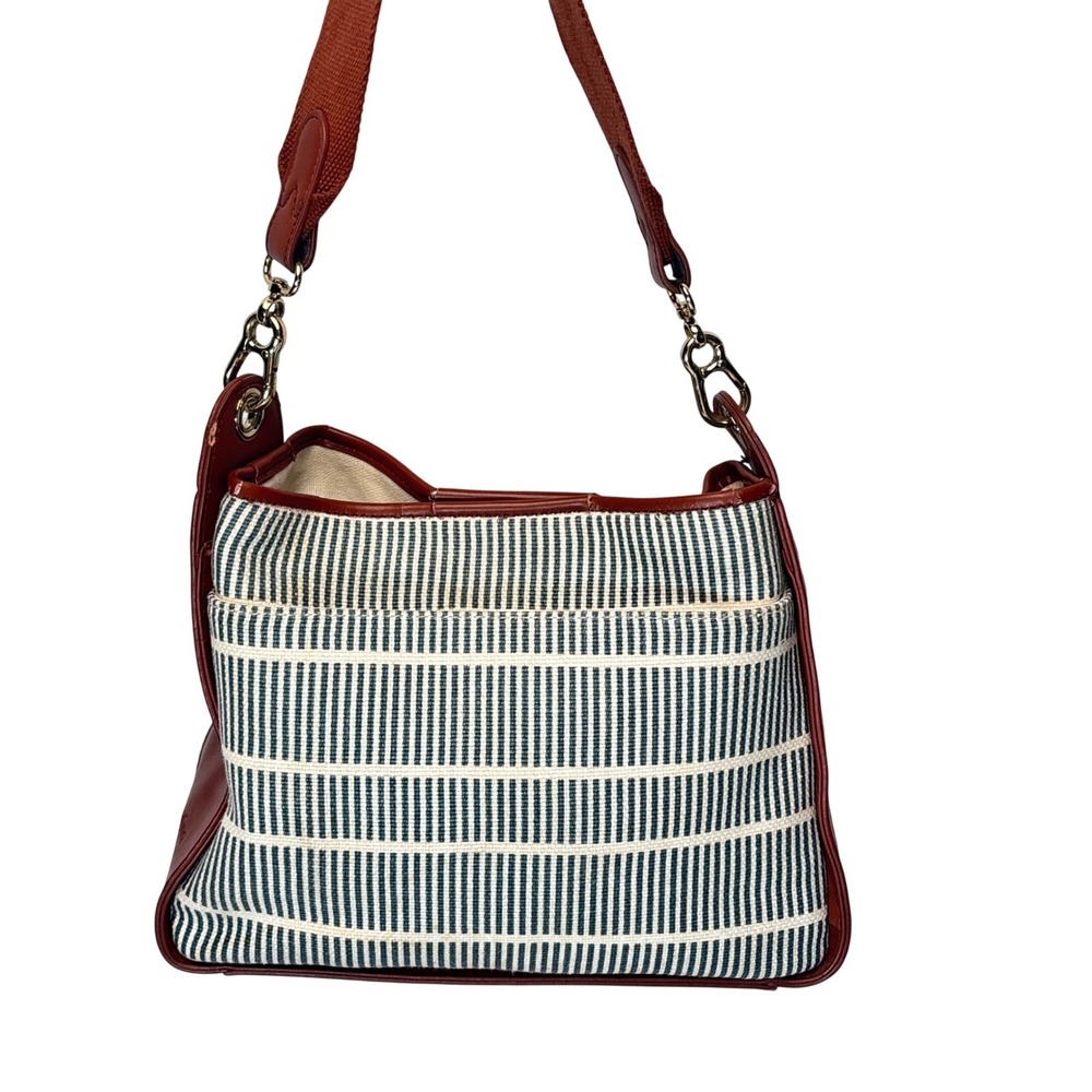 Spartina 449 Shoulder Bag Blue Striped Linen Purse Leather Coastal Women Medium